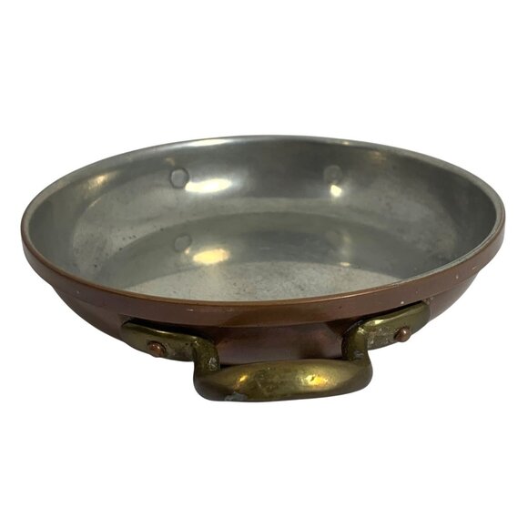 VTG Douro B&M 5.75" Copper Round Pan Tin Interior Brass Handles Made In Portugal - Picture 7 of 8